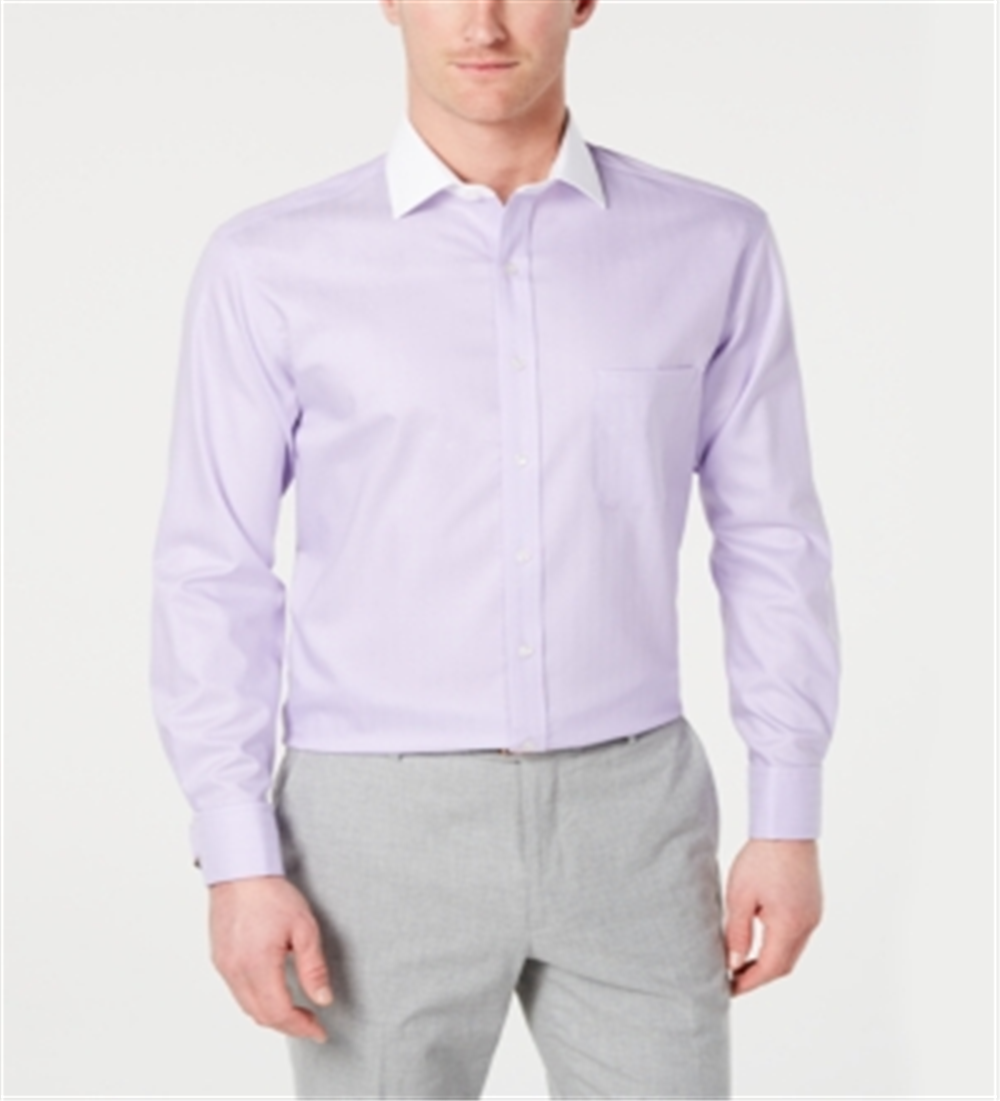 Camisa social masculina clássica Tasso Elba, corte regular, sem passar a ferro, com punho francês, roxa, tamanho 32x33