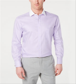 Camisa social masculina clássica Tasso Elba, corte regular, sem passar a ferro, com punho francês, roxa, tamanho 34x35