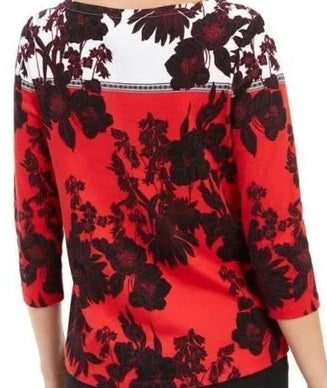 Blusa feminina Charter Club de algodão Pima com estampa floral, preta/vermelha, tamanho pequeno P