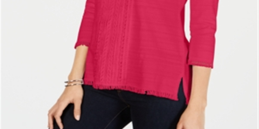 Top feminino Charter Club com acabamento em renda e algodão, rosa, tamanho grande