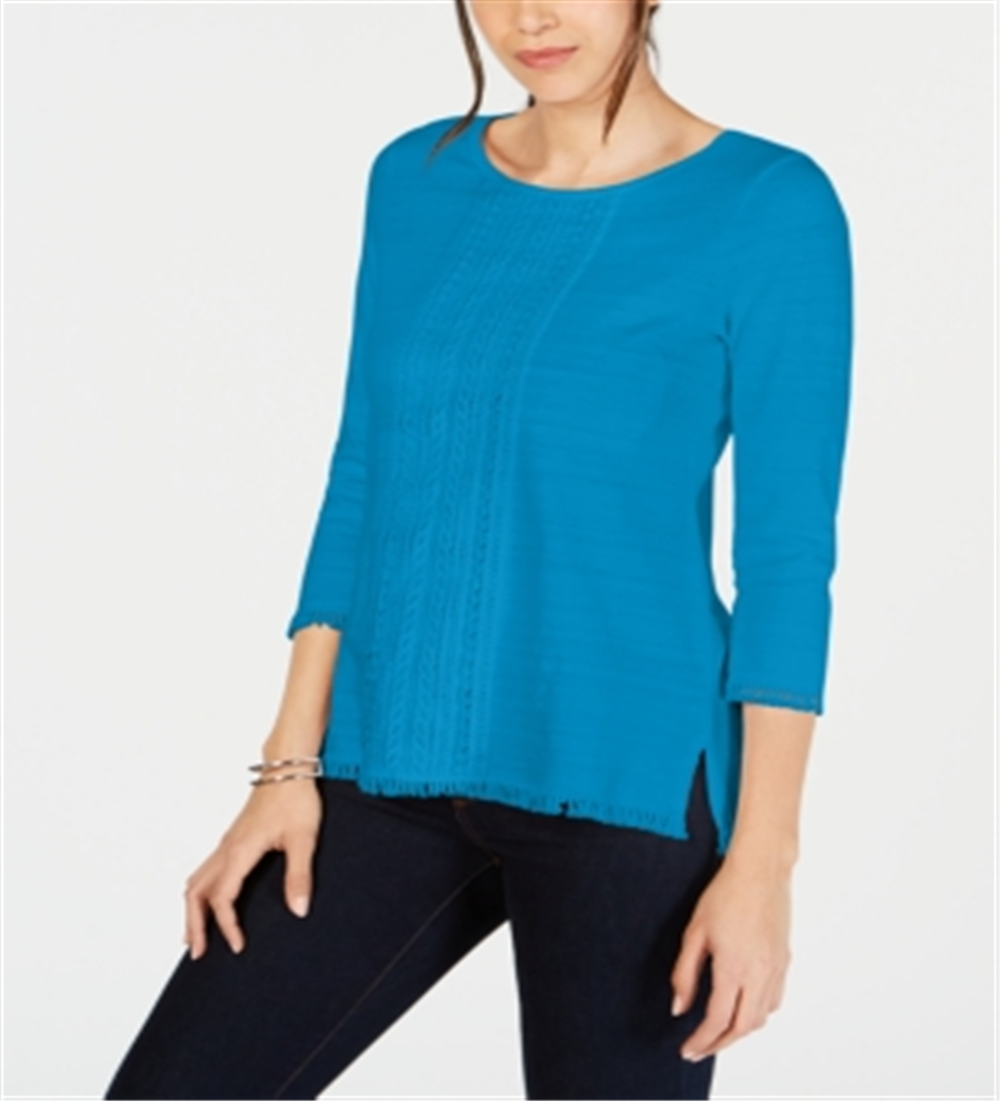 Top feminino Charter Club com acabamento em renda de algodão, azul, tamanho XX-G