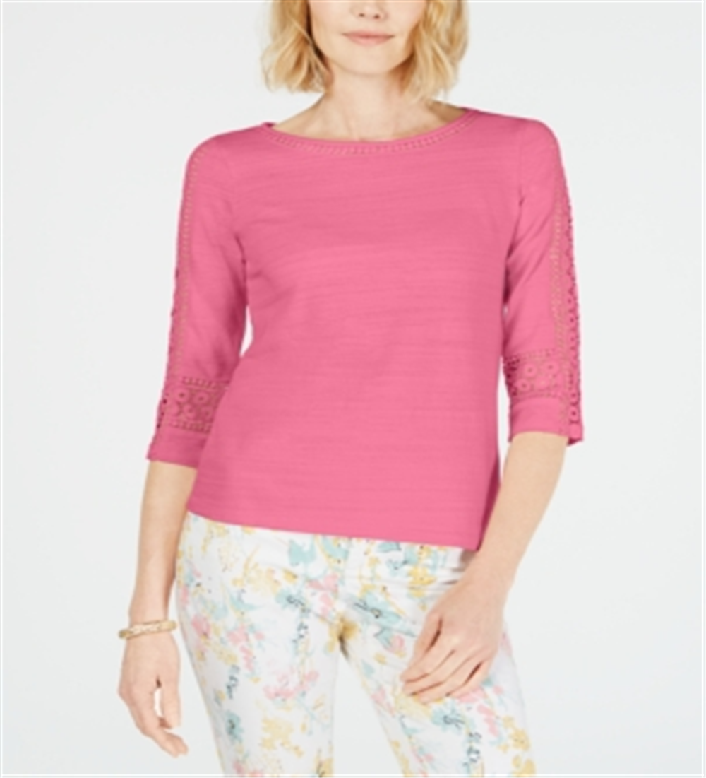 Top de crochê feminino Charter Club com detalhes rosa, tamanho extragrande