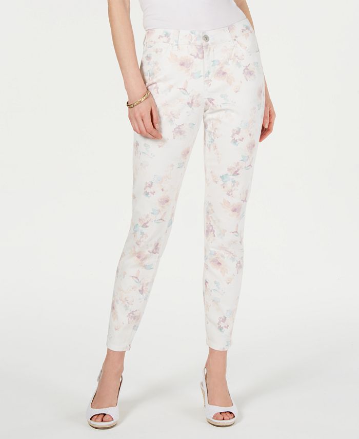 Jeans skinny floral feminino Style &amp; Co, branco, tamanho 6