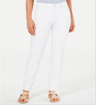 Calça jeans reta feminina Charter Club para emagrecimento da barriga, branca, tamanho 14