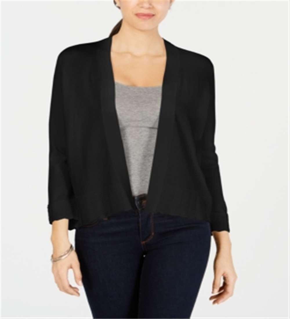 Cardigan feminino Charter Club com frente aberta, preto, tamanho pequeno e pequeno