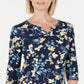 Karen Scott Blusa Henley Feminina de Algodão com Estampa Floral Azul Azul Tamanho Pequeno G
