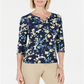 Karen Scott Blusa Henley Feminina de Algodão com Estampa Floral Azul Azul Tamanho Pequeno G