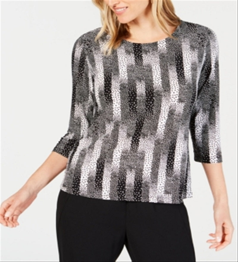 Jm Collection Petite Printed Jacquard Top Preto Tamanho Petite L