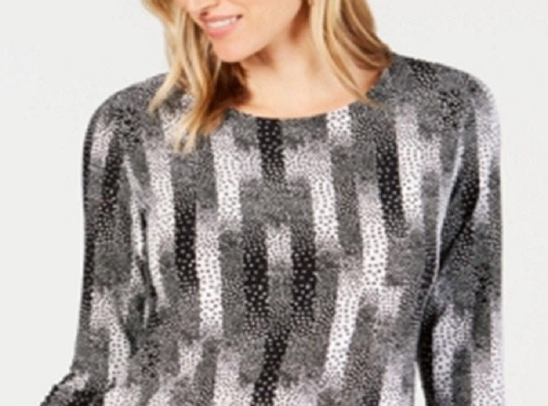 Jm Collection Petite Printed Jacquard Top Preto Tamanho Petite L