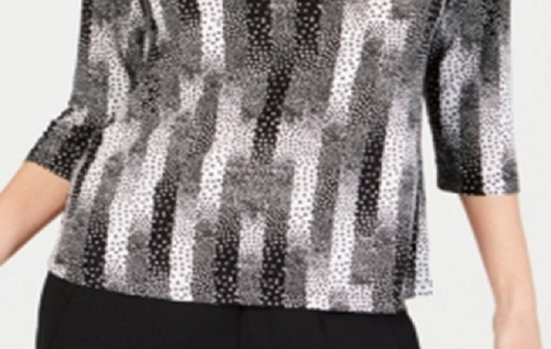 Jm Collection Petite Printed Jacquard Top Preto Tamanho Petite L