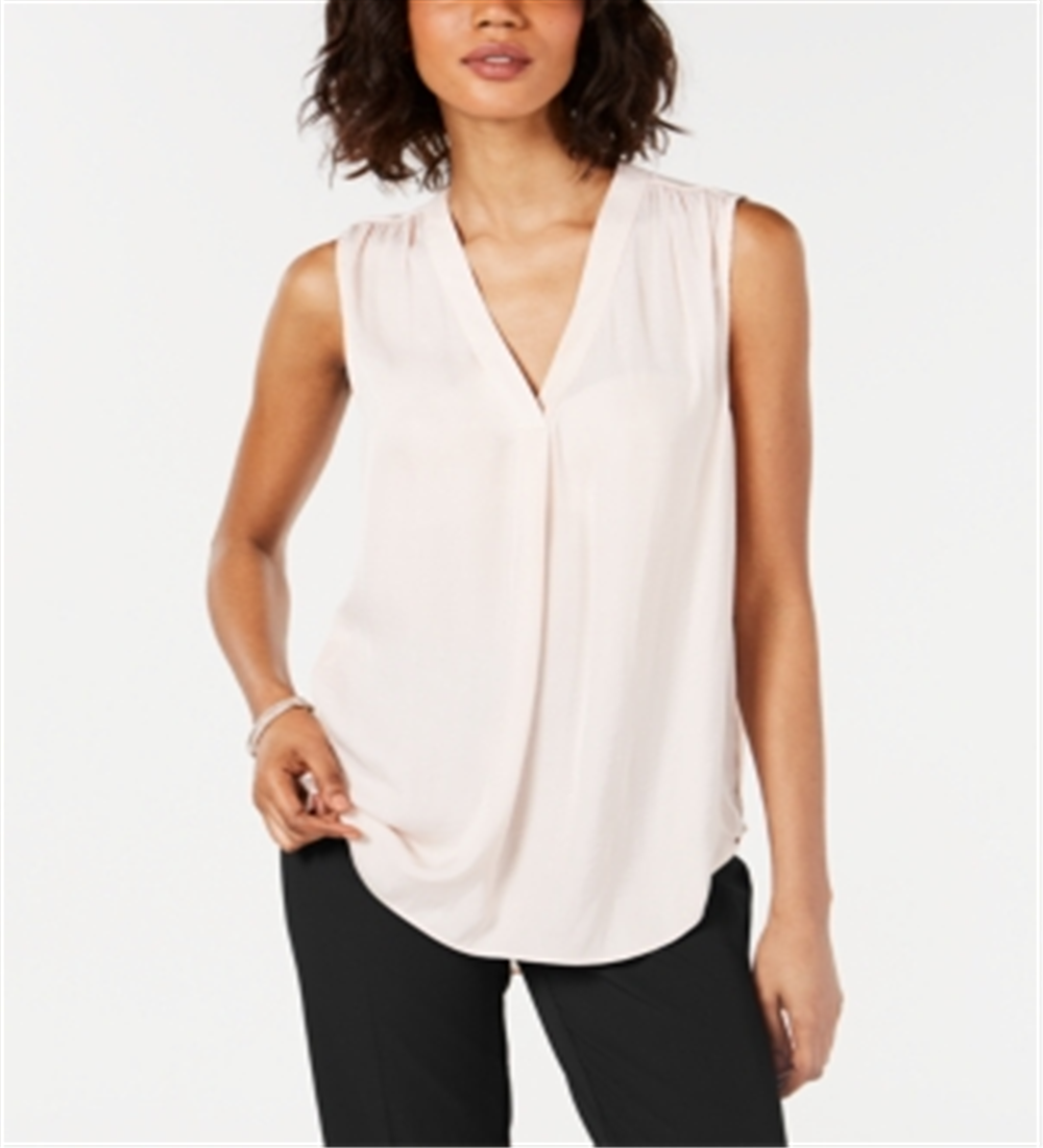 Blusa regata feminina Alfani plissada sem mangas com decote em V, rosa, tamanho médio