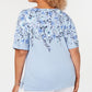 Camiseta feminina Karen Scott com decote canoa e estampa floral, tamanho 0X, azul