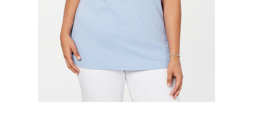Camiseta feminina Karen Scott com decote canoa e estampa floral, tamanho 0X, azul