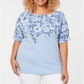 Camiseta feminina Karen Scott com decote canoa e estampa floral, tamanho 0X, azul