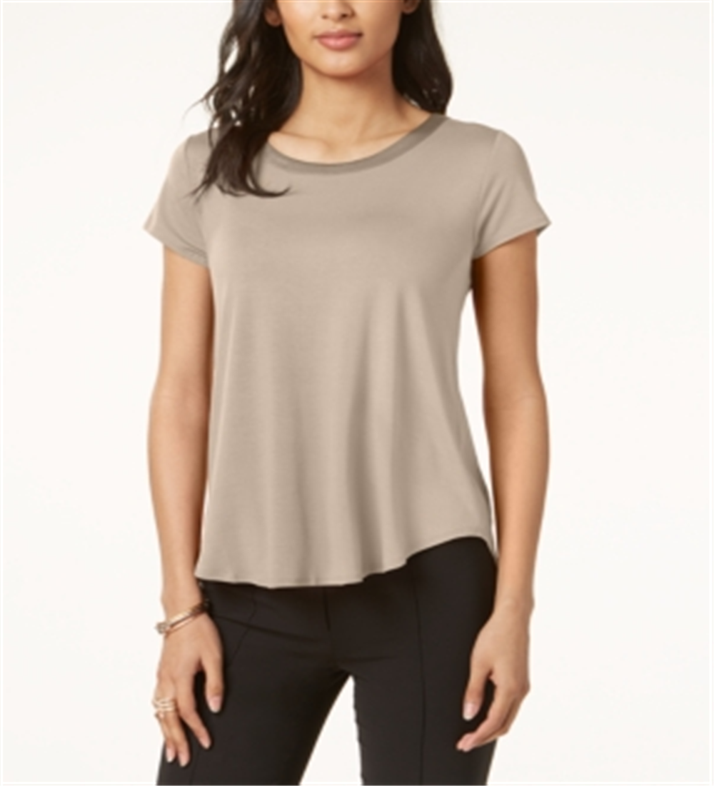 Camiseta feminina Alfani com acabamento em cetim, comprimento alto e baixo, tamanho marrom - pequeno GG