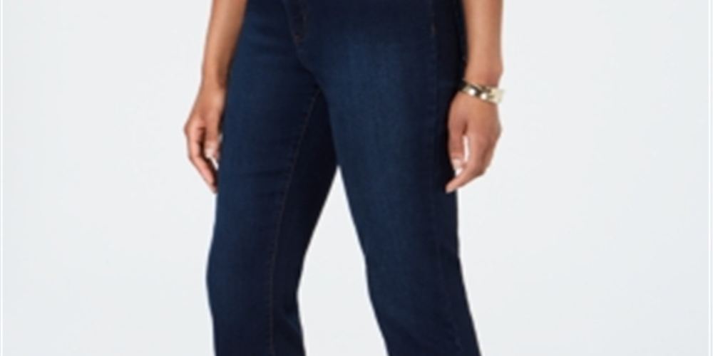 Calça jeans feminina Charter Club com controle de barriga e punho, azul escuro, tamanho 16