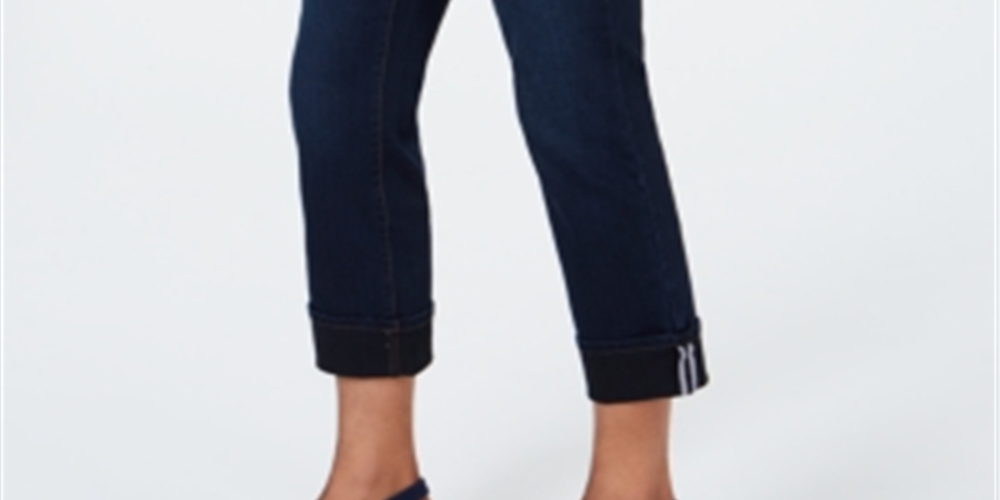Calça jeans feminina Charter Club com controle de barriga e punho, azul escuro, tamanho 16