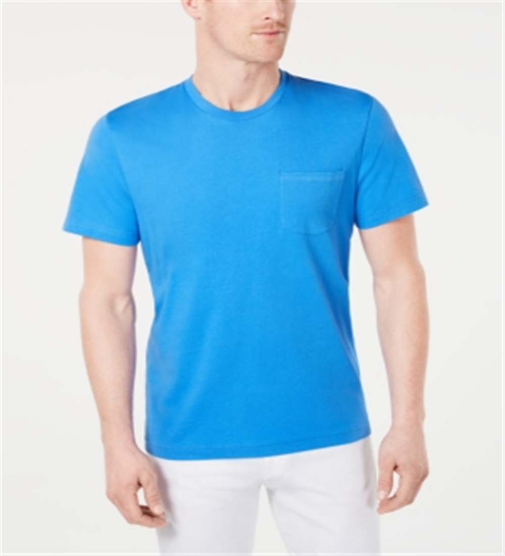 Camiseta masculina de manga curta com bolso Club Room, azul, tamanho médio