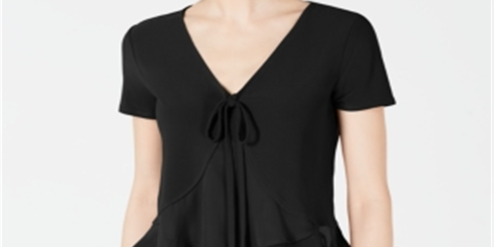 Blusa feminina Bar III com amarração frontal e técnica mista, preta, tamanho médio