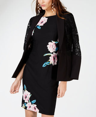 Vestido tubinho floral de manga comprida feminino INC International Concepts, preto, tamanho pequeno