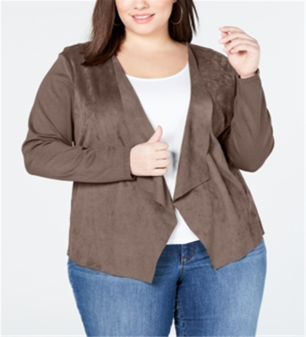 Cardigan feminino de camurça sintética com abertura frontal, marrom, tamanho 3X da INC International Concepts