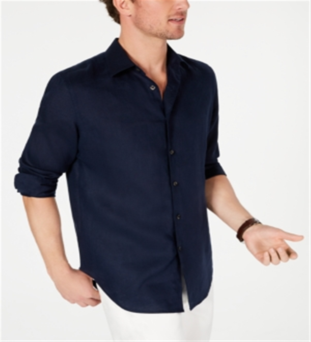 Camisa de linho masculina manga comprida Tasso Elba azul tamanho X-G