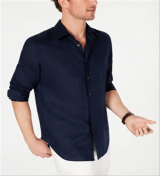 Camisa de linho masculina manga comprida Tasso Elba azul tamanho X-G