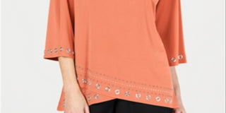 JM Collection Top Feminino com Decote Canoa e Estampa Laranja Tamanho Médio