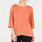JM Collection Top feminino com decote canoa e detalhes laranja, tamanho grande