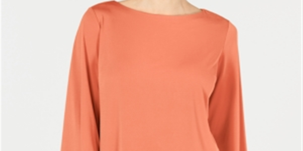 JM Collection Top feminino com decote canoa e detalhes laranja, tamanho grande