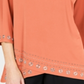 JM Collection Top feminino com decote canoa e detalhes laranja, tamanho grande