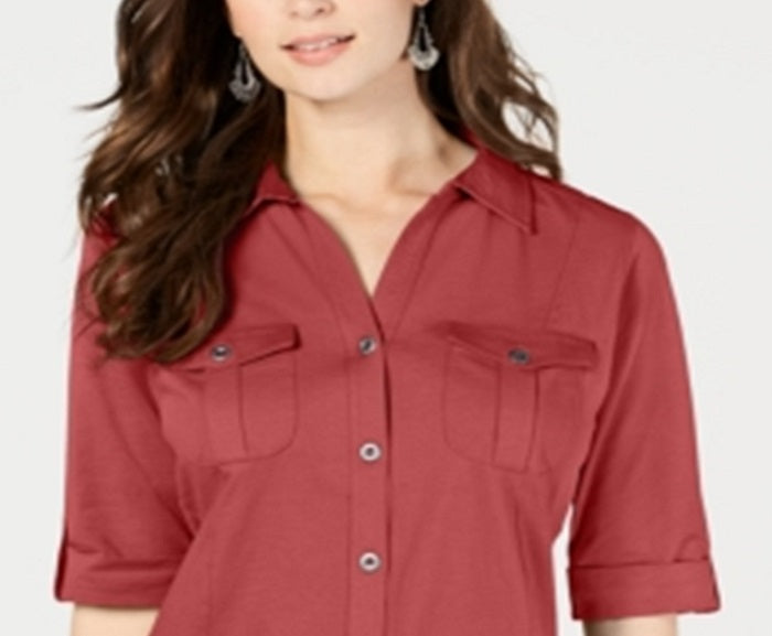 Camisa utilitária feminina Style &amp; Co vermelha tamanho X-S