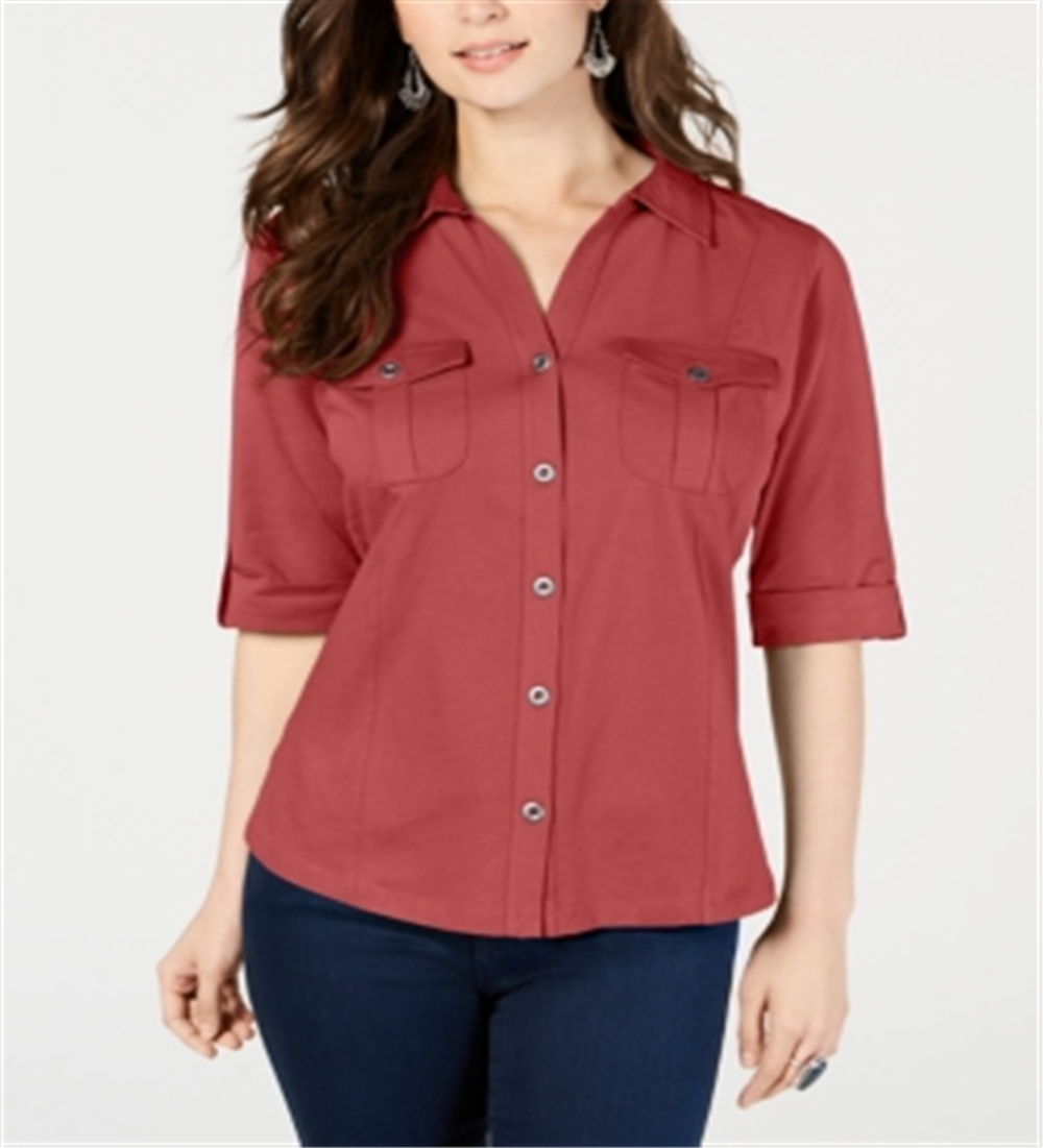 Camisa utilitária feminina Style &amp; Co vermelha tamanho X-S