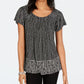 Blusa plissada com decote redondo estampada feminina Style &amp; Co, preta, tamanho pequeno