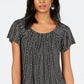 Blusa plissada com decote redondo estampada feminina Style &amp; Co, preta, tamanho pequeno