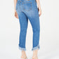 Calça jeans feminina INC International Concepts com franjas curvas e botões na frente, perna reta, azul, tamanho 16