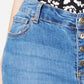Calça jeans feminina INC International Concepts com franjas curvas e botões na frente, perna reta, azul, tamanho 16