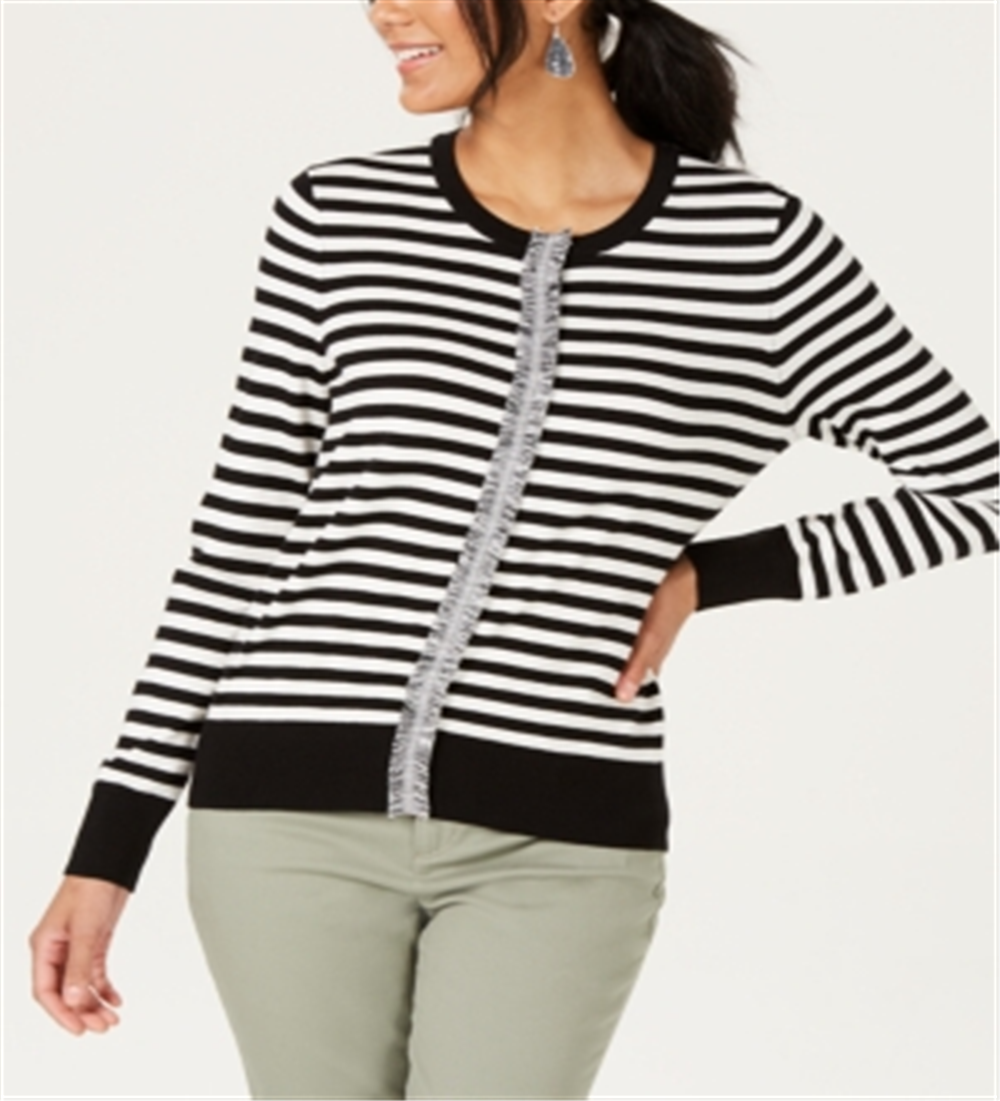 Cardigan listrado feminino Charter Club, branco, tamanho médio