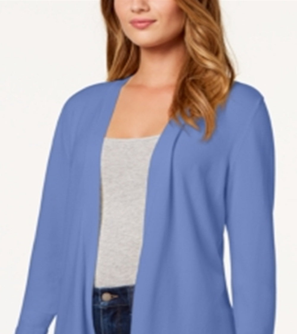Cardigan feminino Charter Club com frente aberta, azul, tamanho médio