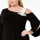 Blusa feminina Alfani com apliques de um ombro só, preta, tamanho 4X