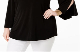 Blusa feminina Alfani com apliques de um ombro só, preta, tamanho 4X