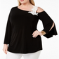 Blusa feminina Alfani com apliques de um ombro só, preta, tamanho 4X