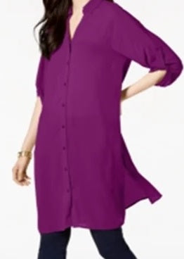 Camisa túnica feminina Alfani Roll Tab - Fúcsia, tamanho pequeno