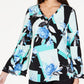 Blusa Alfani Feminina Aqua com Babados e Estampa Manga Longa e Gola V, Preta, Tamanho X-G