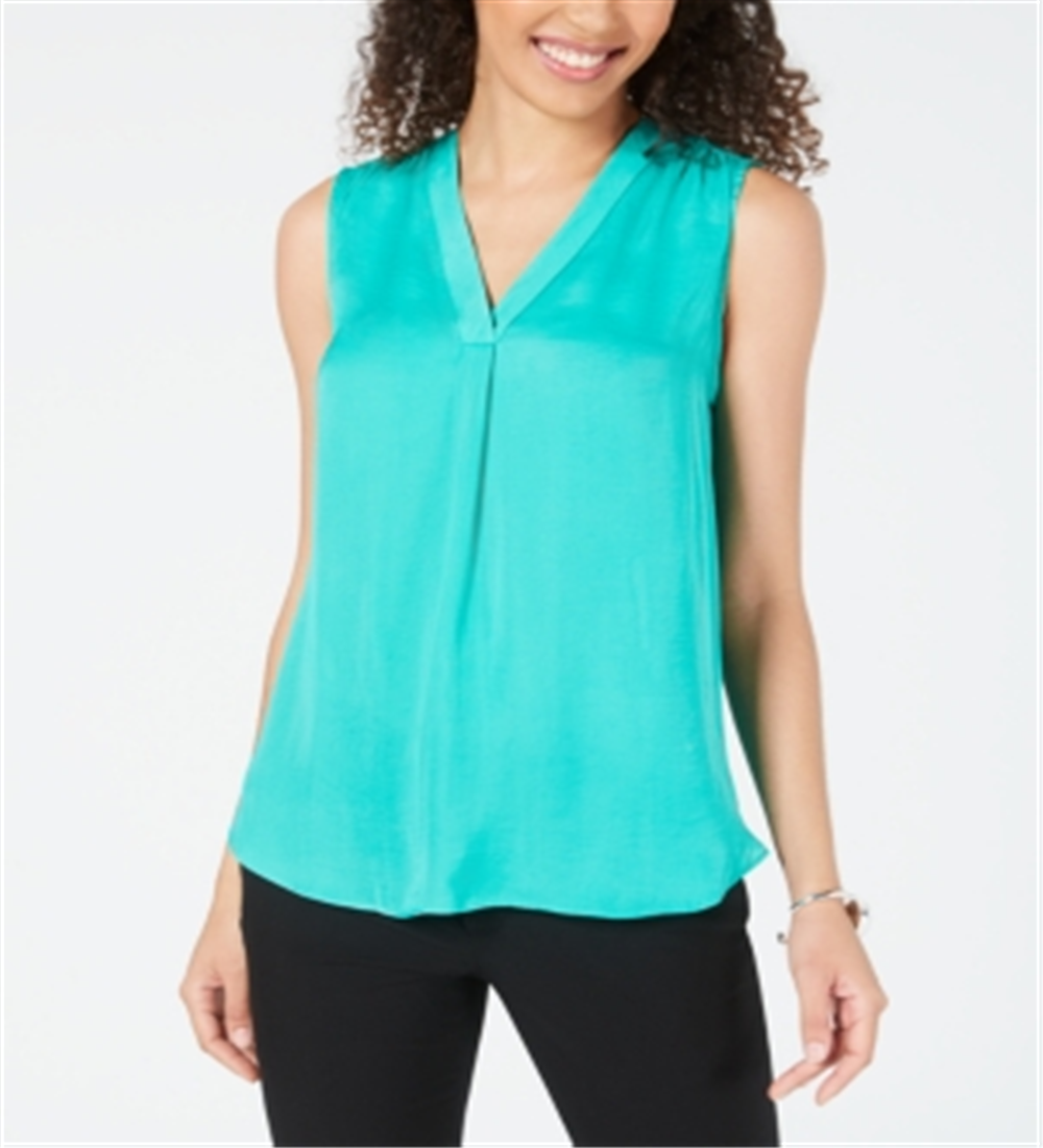 Blusa feminina sem mangas com decote em V Alfani, verde, tamanho pequeno