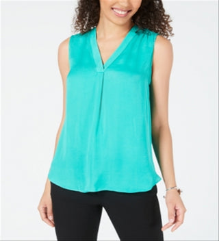 Blusa feminina sem mangas com decote em V Alfani, verde, tamanho pequeno