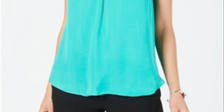 Blusa feminina sem mangas com decote em V Alfani, verde, tamanho pequeno