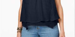 Top masculino com bainha em camadas e acabamento em renda, azul, tamanho pequeno G, da Style &amp; Co