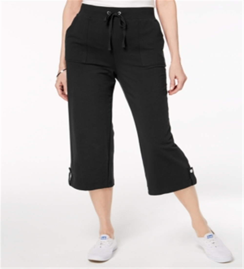 Calça Capri Karen Scott Feminina French Terry com Cordão, Preta, Tamanho P