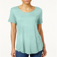 Blusa feminina com bainha curta e manga curta JM Collection, azul, tamanho pequeno XL